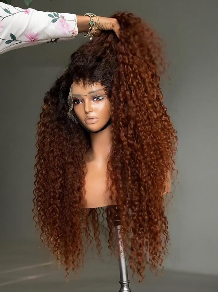 Dorsanee Copper Auburn Orange Brown Deep Curly 250 300 Density 13x4 Lace Front Human Hair Wig
