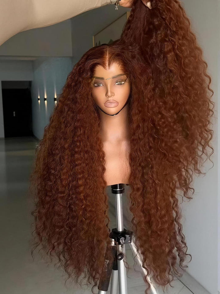 Dorsanee Copper Auburn Orange Brown Deep Curly 250 300 Density 13x4 Lace Front Human Hair Wig