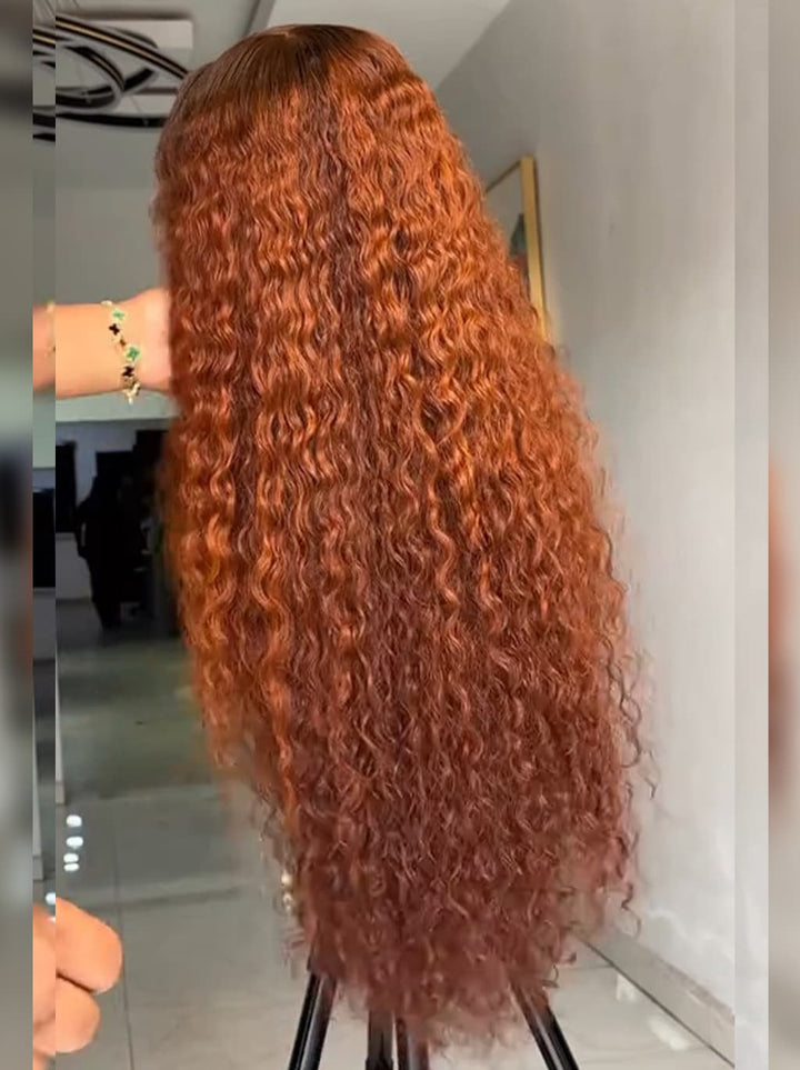 Dorsanee Copper Auburn Orange Brown Deep Curly 250 300 Density 13x4 Lace Front Human Hair Wig