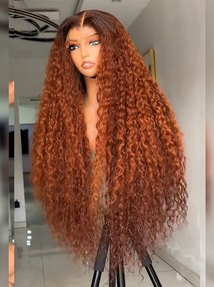 Dorsanee Copper Auburn Orange Brown Deep Curly 250 300 Density 13x4 Lace Front Human Hair Wig