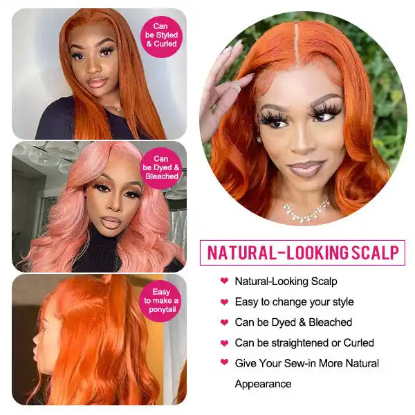 Dorsanee Hair Super Deal Ginger Colored Body Wave 4x4/13x4 Lace Front 180% Density Human Hair Wigs For Black Women-Wigs Under $100