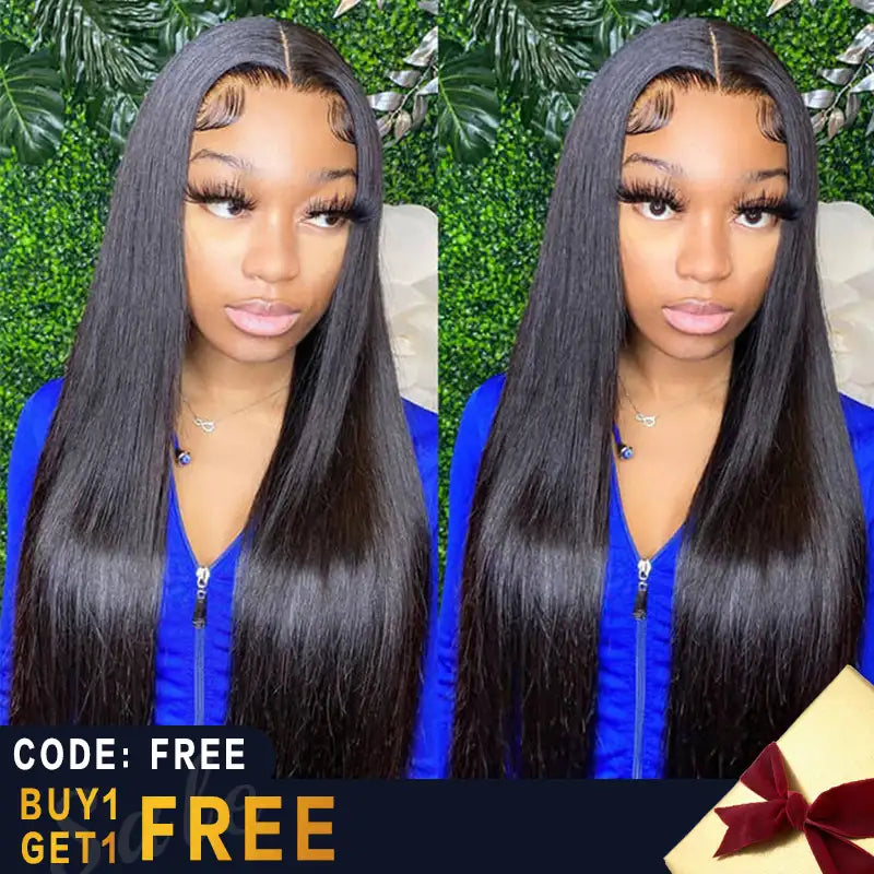 Dorsanee Hair #1B 13x4 HD Lace Front 180% Density Straight Human Hair Wigs For Black Women-buy one get one