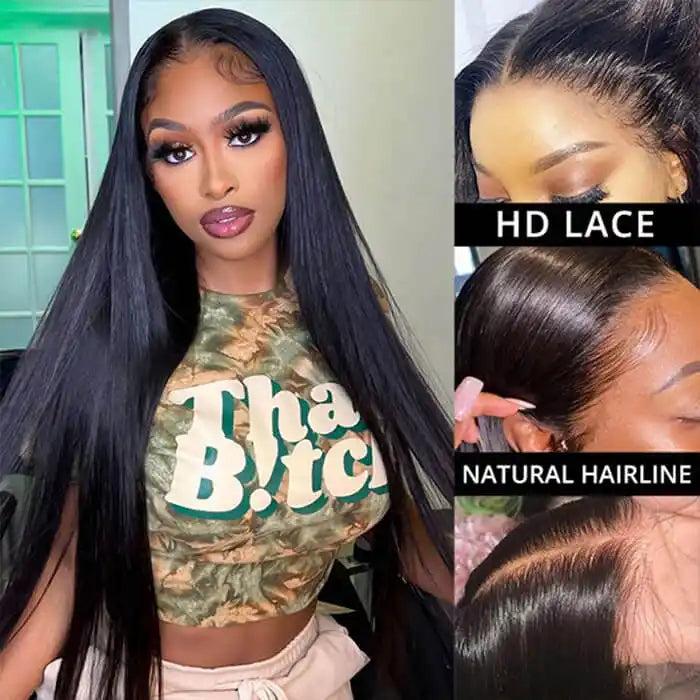 Dorsanee Hair #1B 13x4 HD Lace Front 180% Density Straight Human Hair Wigs For Black Women-buy one get one