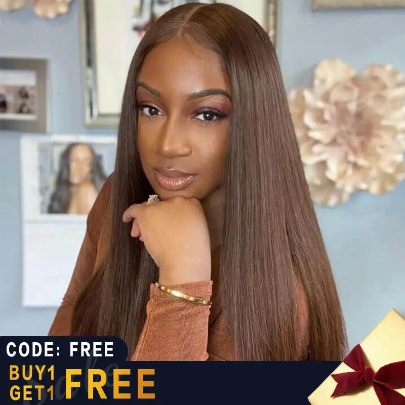 Dorsanee Hair #4 Chocolate Brown Colored 13x4 Lace Front Straight Natural Human Hair Wig For Black Women