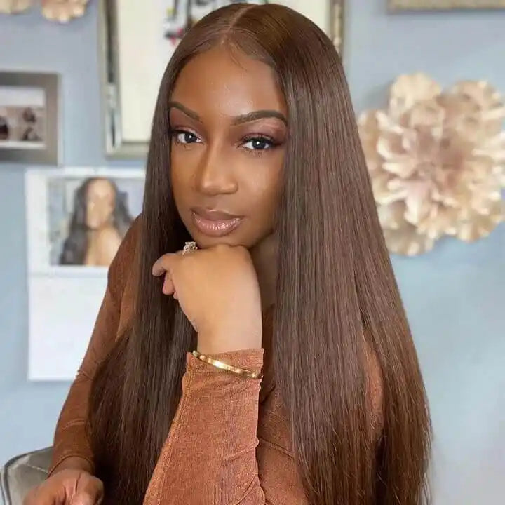 Dorsanee Hair #4 Chocolate Brown Colored 13x4 Lace Front Straight Natural Human Hair Wig For Black Women