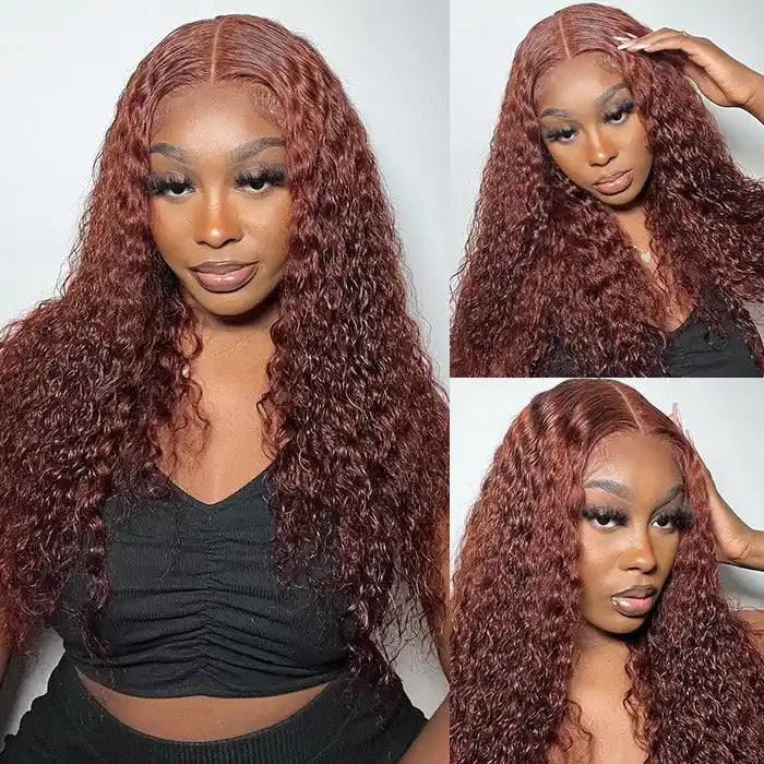 Dorsanee Hair Reddish Brown Auburn Color Jerry Curly Hair 13x4 HD Lace Front Human Hair Wig For Black Women-buy one get one