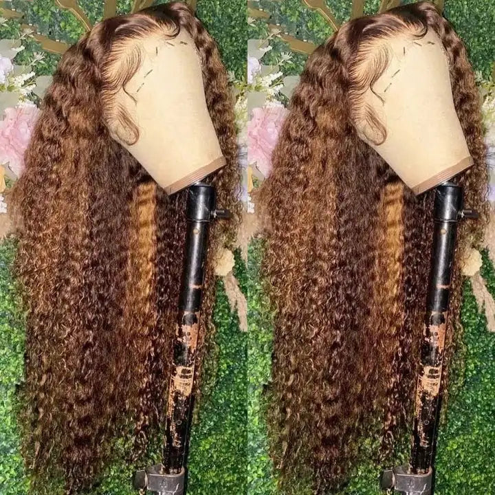 Dorsanee Hair P4/27 Highlight Curly 13x4 Lace Front 180% Density Colored Human Hair Wigs For Black Women