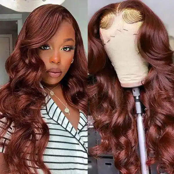 Dorsanee Hair 33 Reddish Brown Auburn Color Body Wave Human Hair Wigs For Black Women