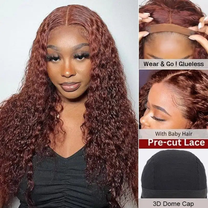 Dorsanee Hair Reddish Brown Jerry Curly Wear Go 6x4 Pre-Cut Lace Wig Glueless Lace Front Human Hair Wig