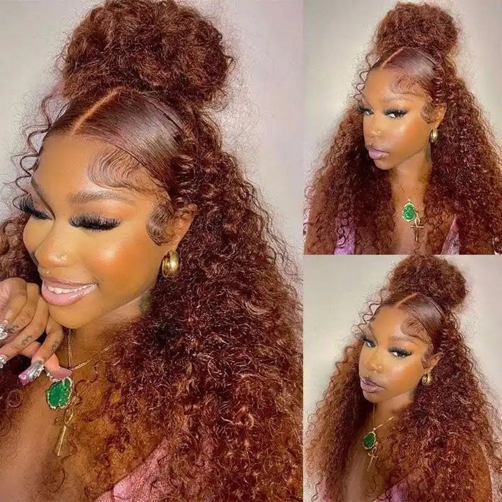 Dorsanee Hair Reddish Brown Jerry Curly Wear Go 4x4 Pre-Cut Lace Wig Glueless Lace Front Human Hair Wig