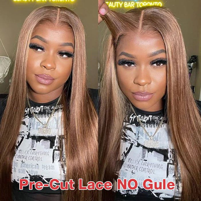 Honey Blonde Highlight Straight 13x4 Lace Front HD Lace Wear & Go Glueless Human Hair Wigs