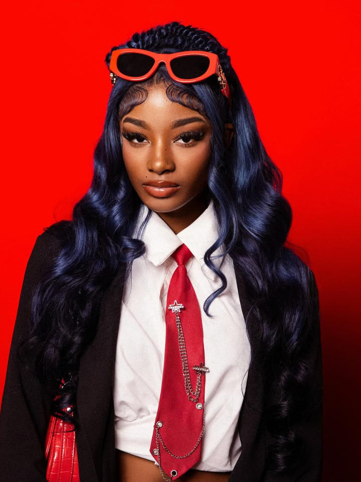 Dorsanee Dark Blue Student Affordable Back to School Graduation College Girl 13x4 Lace Front Human Hair Wigs
