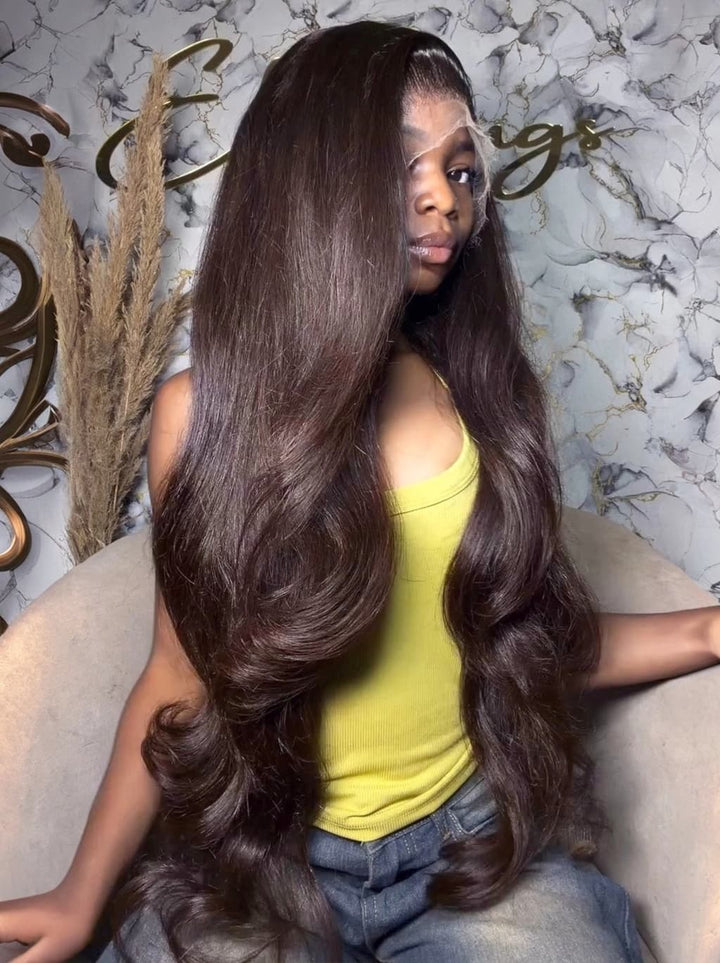 Dorsanee Dark Brown 42 40 38 36 34 32 30 inch Knee Length 13x4 Lace Front Human Hair Wigs