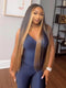 Dorsanee Dark Brown Caramel Blonde Face-Framing Highlights Bone Straight 300 Density 13x4 Lace Front Human Hair Wigs