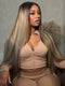Dorsanee Dark Brown Caramel Blonde Highlights Bone Straight 300 Density 13x4 Lace Front Human Hair Wigs