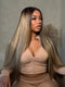 Dorsanee Dark Brown Caramel Blonde Highlights Bone Straight 300 Density 13x4 Lace Front Human Hair Wigs