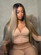 Dorsanee Dark Brown Caramel Blonde Highlights Bone Straight 300 Density 13x4 Lace Front Human Hair Wigs