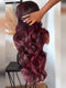 Dorsanee Dark Burgundy Red Loose Wavy 300 Density 13x4 Lace Front Human Hair Wigs