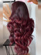 Dorsanee Dark Burgundy Red Loose Wavy 300 Density 13x4 Lace Front Human Hair Wigs