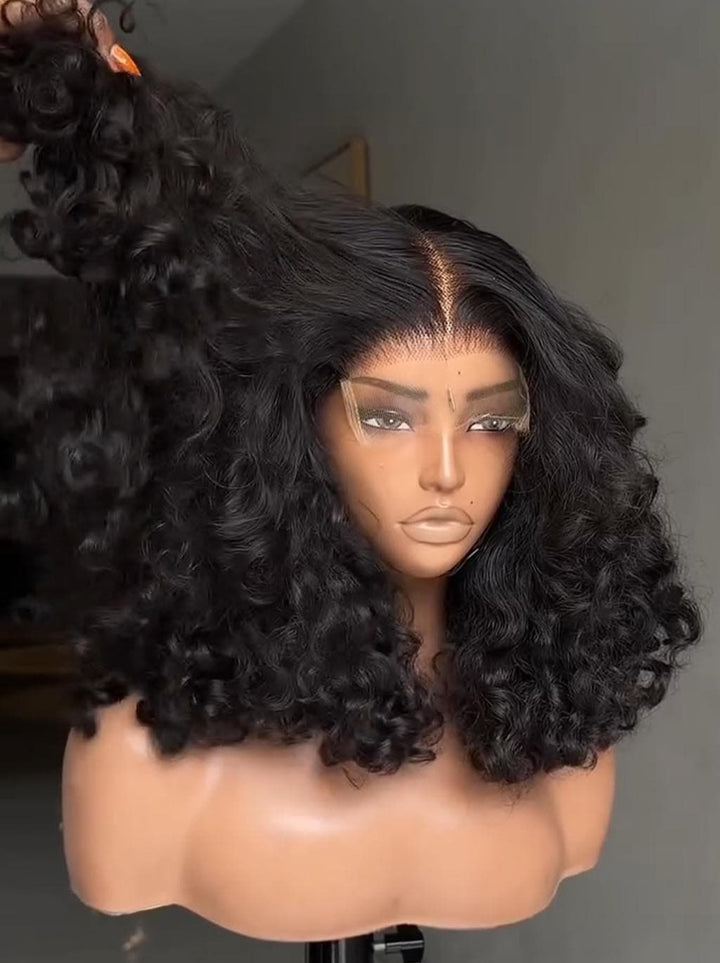 Dorsanee Dark Chocolate Brown Defined Deep Curly Short Bob 13x4 Lace Front Human Hair Wigs