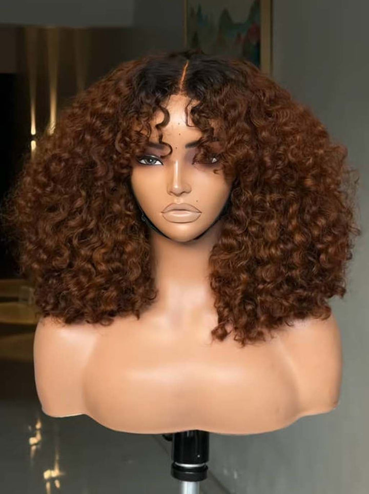 Dorsanee Dark Chocolate Brown Defined Deep Curly Short Bob 13x4 Lace Front Human Hair Wigs