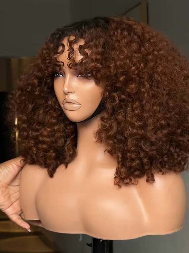 Dorsanee Dark Chocolate Brown Defined Deep Curly Short Bob 13x4 Lace Front Human Hair Wigs
