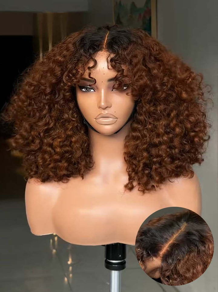 Dorsanee Dark Chocolate Brown Defined Deep Curly Short Bob 13x4 Lace Front Human Hair Wigs