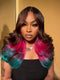 Dorsanee Dark Chocolate Brown With Vibrant Hot Pink Bold Turquoise Teal Green Ombre 13X4 Lace Front Human Hair Wigs