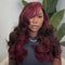 Dorsanee Dark Chocolate Brown with Burgundy Cherry Red Highlights 13x4 Lace Front Virgin Human Hair Wig