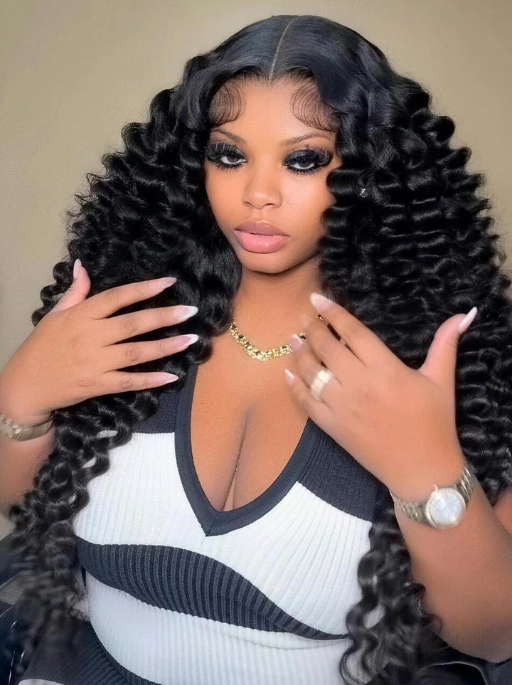 Dorsanee Defined Deep Wave Curls 250 300 Density 13x4 Lace Front Human Hair Wigs