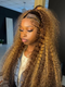 Dorsanee Crimped Beachy Deep Wave Curly 13x4 Lace Front Honey Blonde Brown Highlights Human Hair Wigs