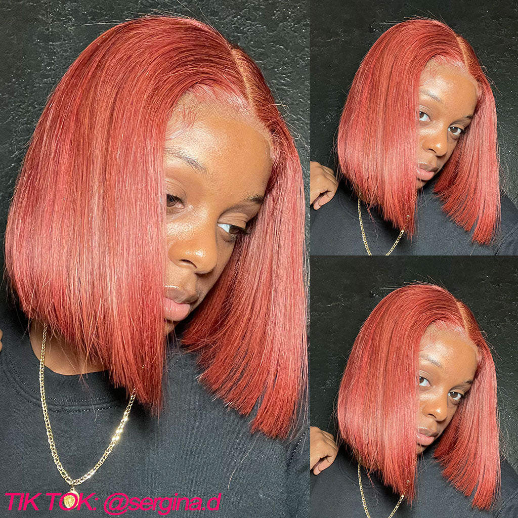 Glueless #33 Reddish Brown Straight Bob Wig Upgrade 4x4 Lace Closure Short Wig