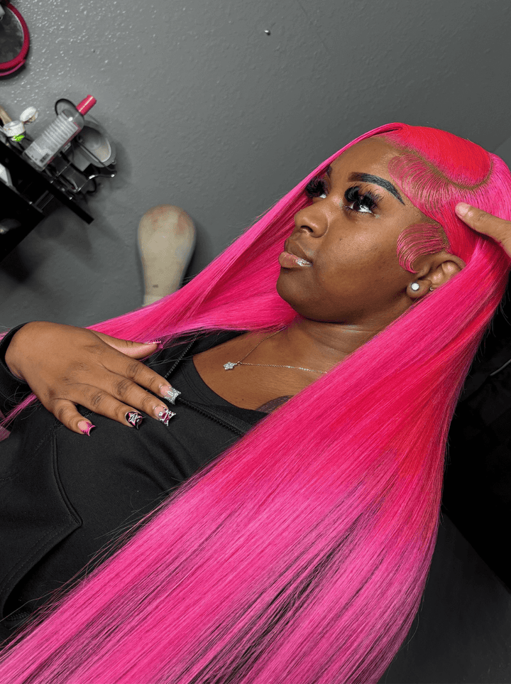 Dorsanee 30 32 34 inch Buss Down Bone Straight Hot Deep Pink Human Hair Wigs