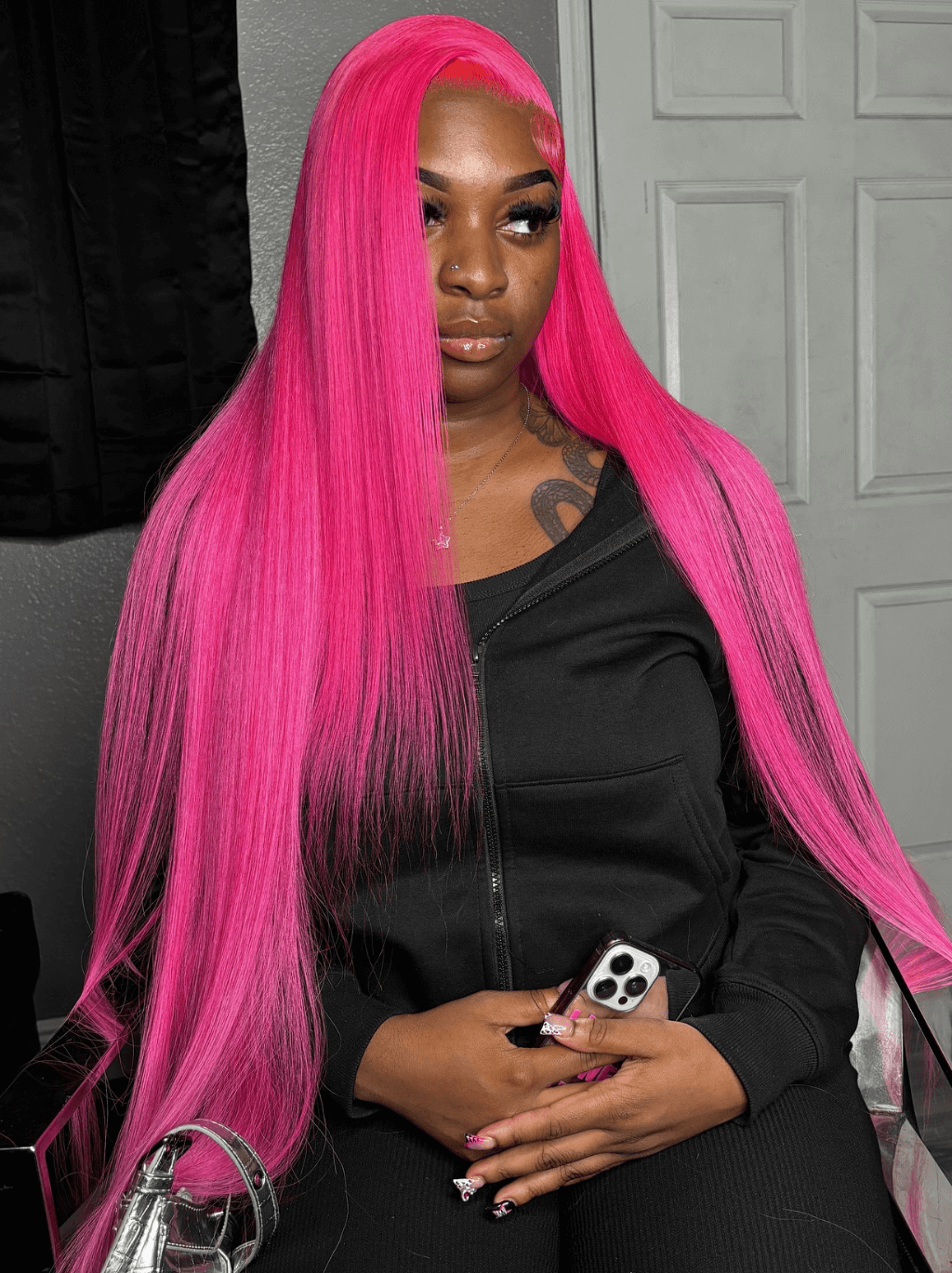 Dorsanee 30 32 34 inch Buss Down Bone Straight Hot Deep Pink Human Hair Wigs