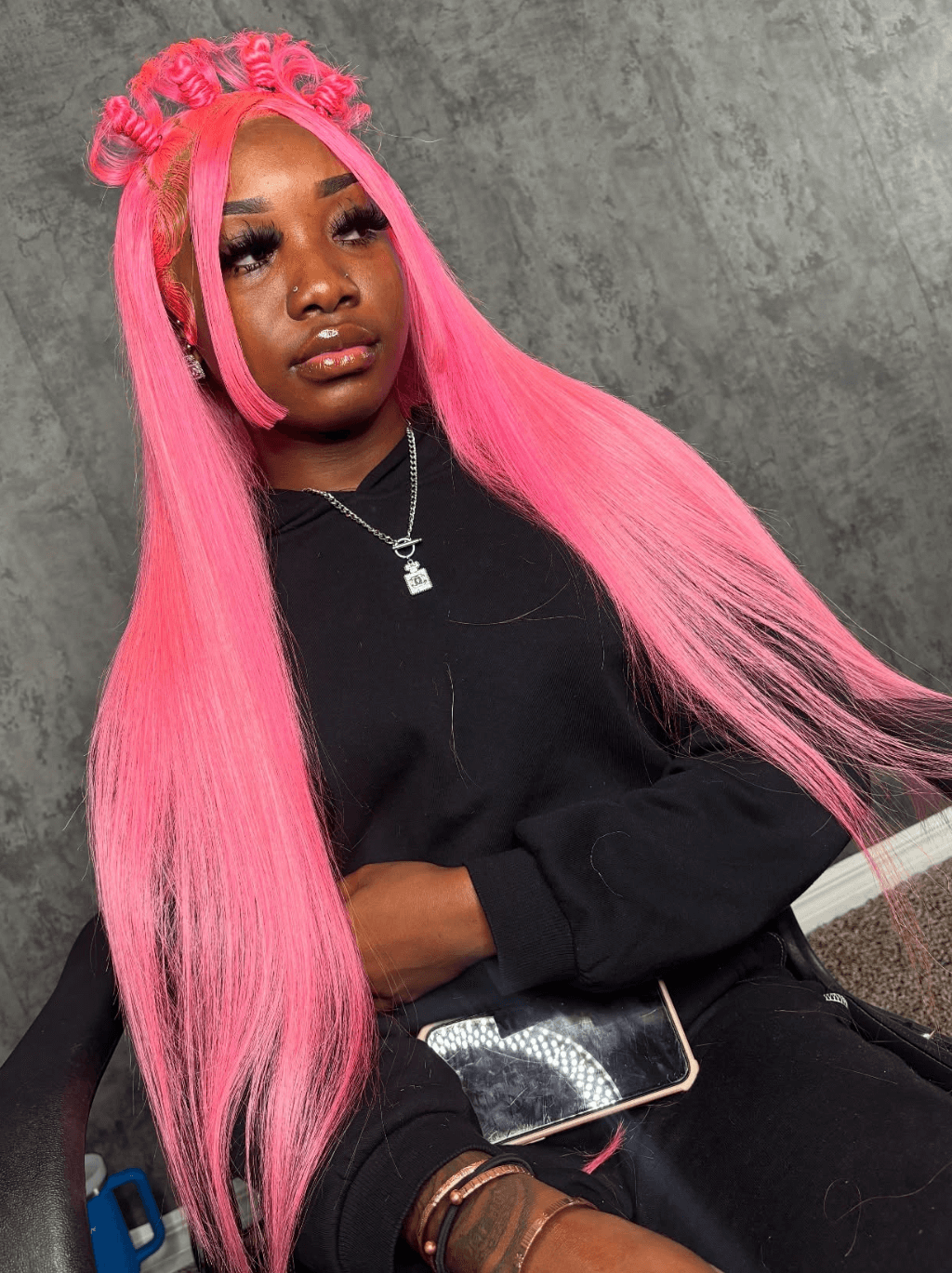 Dorsanee 30 32 34 inch Buss Down Bone Straight Pink Lace Front Human Hair Wigs