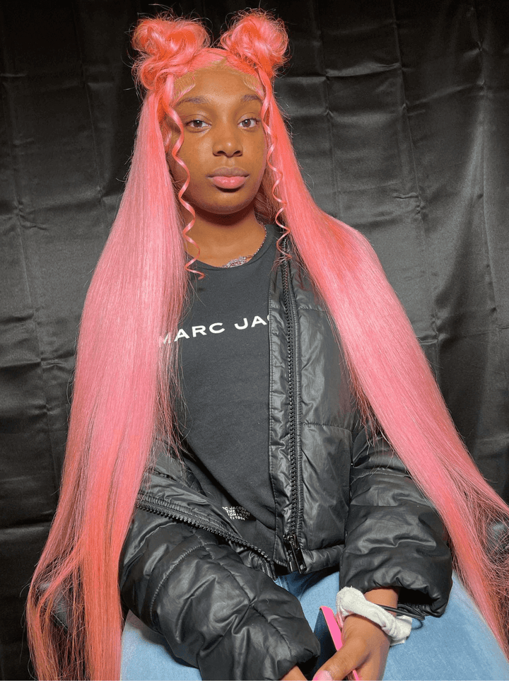 Dorsanee 30 32 34 inch Buss Down Bone Straight Pink Lace Front Human Hair Wigs