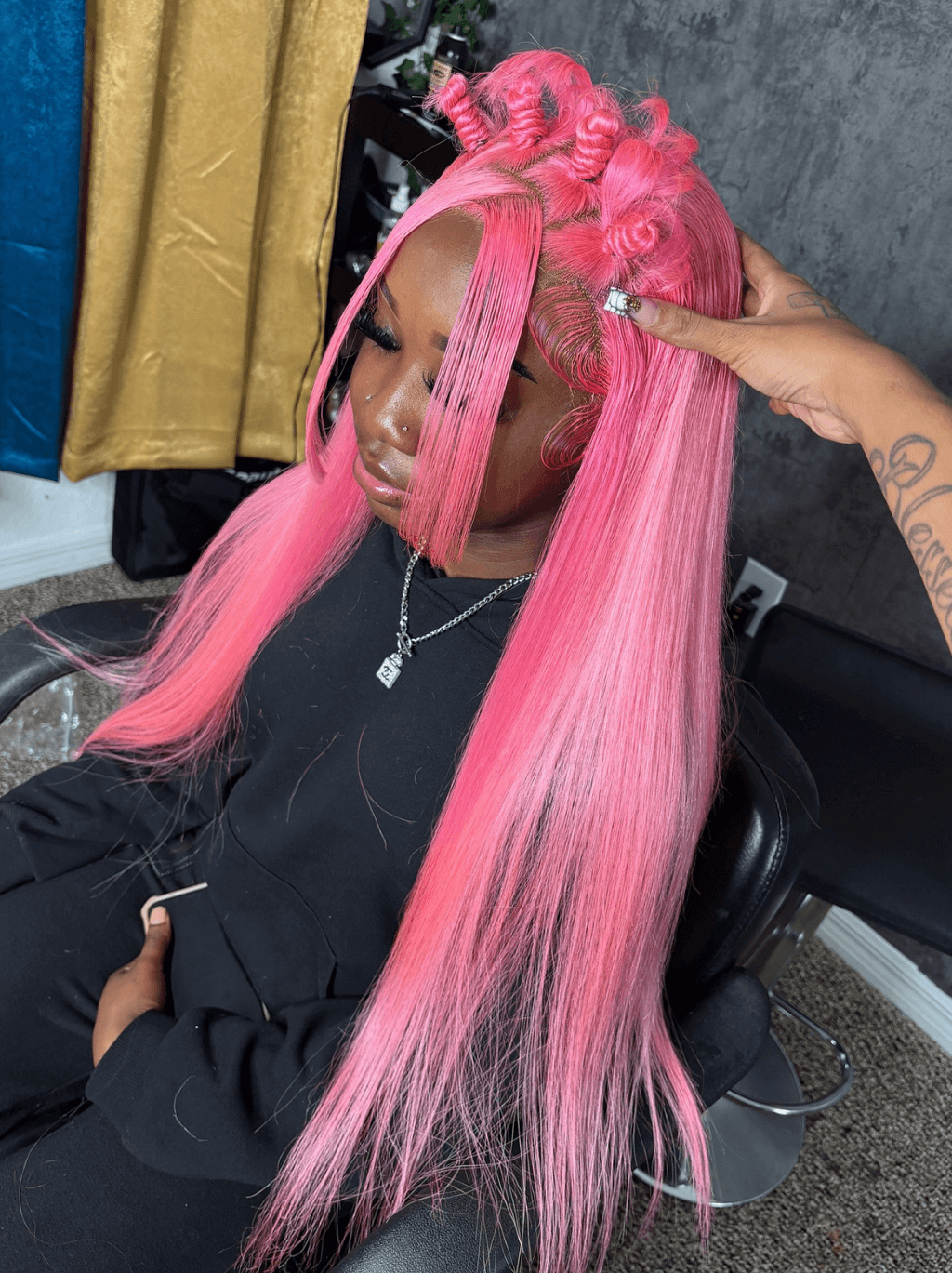 Dorsanee 30 32 34 inch Buss Down Bone Straight Pink Lace Front Human Hair Wigs