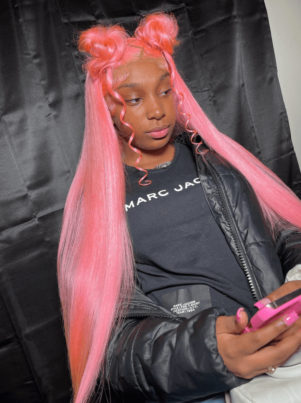 Dorsanee 30 32 34 inch Buss Down Bone Straight Pink Lace Front Human Hair Wigs