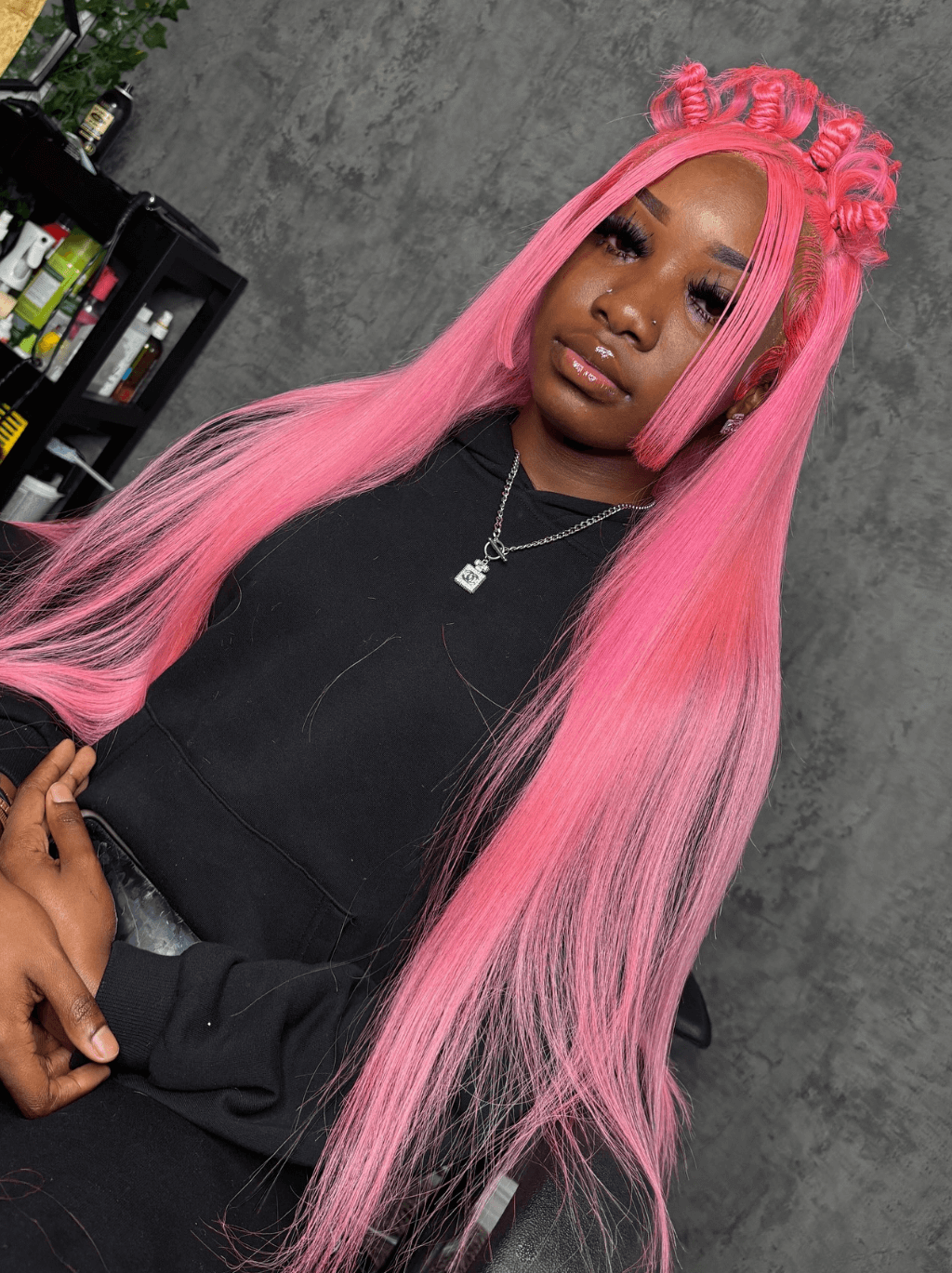 Dorsanee 30 32 34 inch Buss Down Bone Straight Pink Lace Front Human Hair Wigs