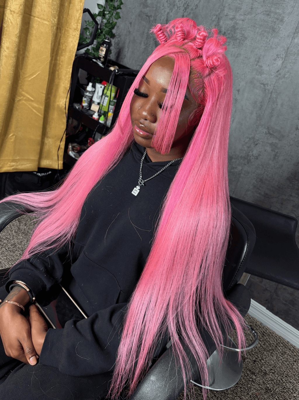 Dorsanee 30 32 34 inch Buss Down Bone Straight Pink Lace Front Human Hair Wigs