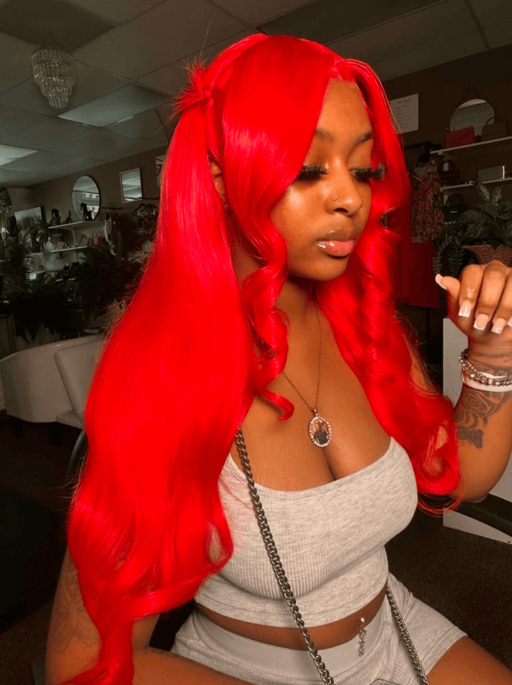 Dorsanee 30 32 34 inch Buss Down Burgundy Red 13x4 Lace Front Human Hair Wigs