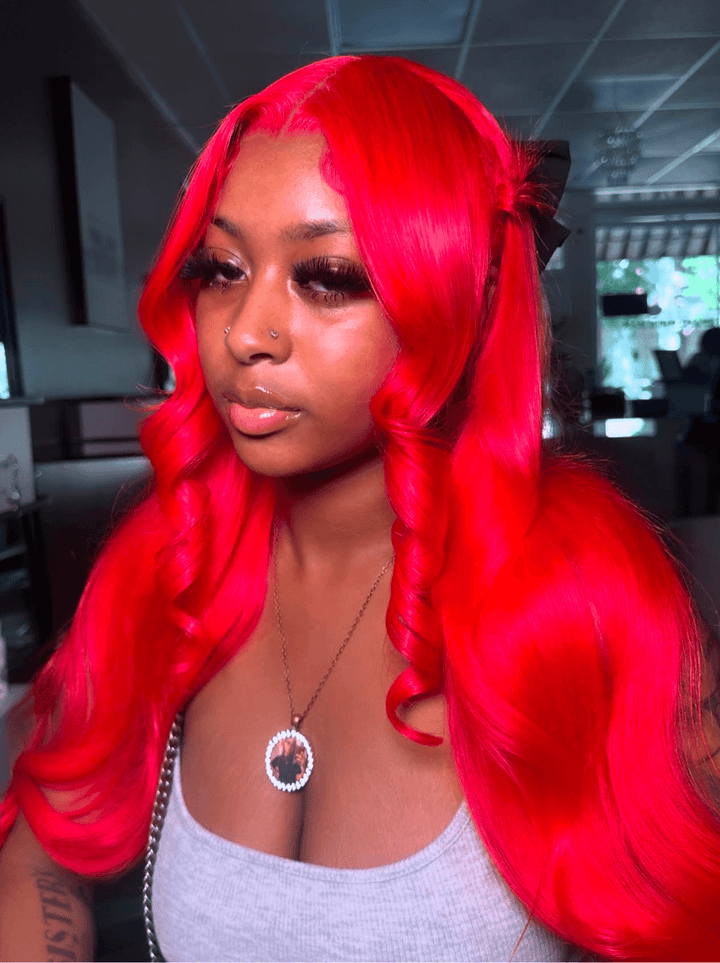 Dorsanee 30 32 34 inch Buss Down Burgundy Red 13x4 Lace Front Human Hair Wigs