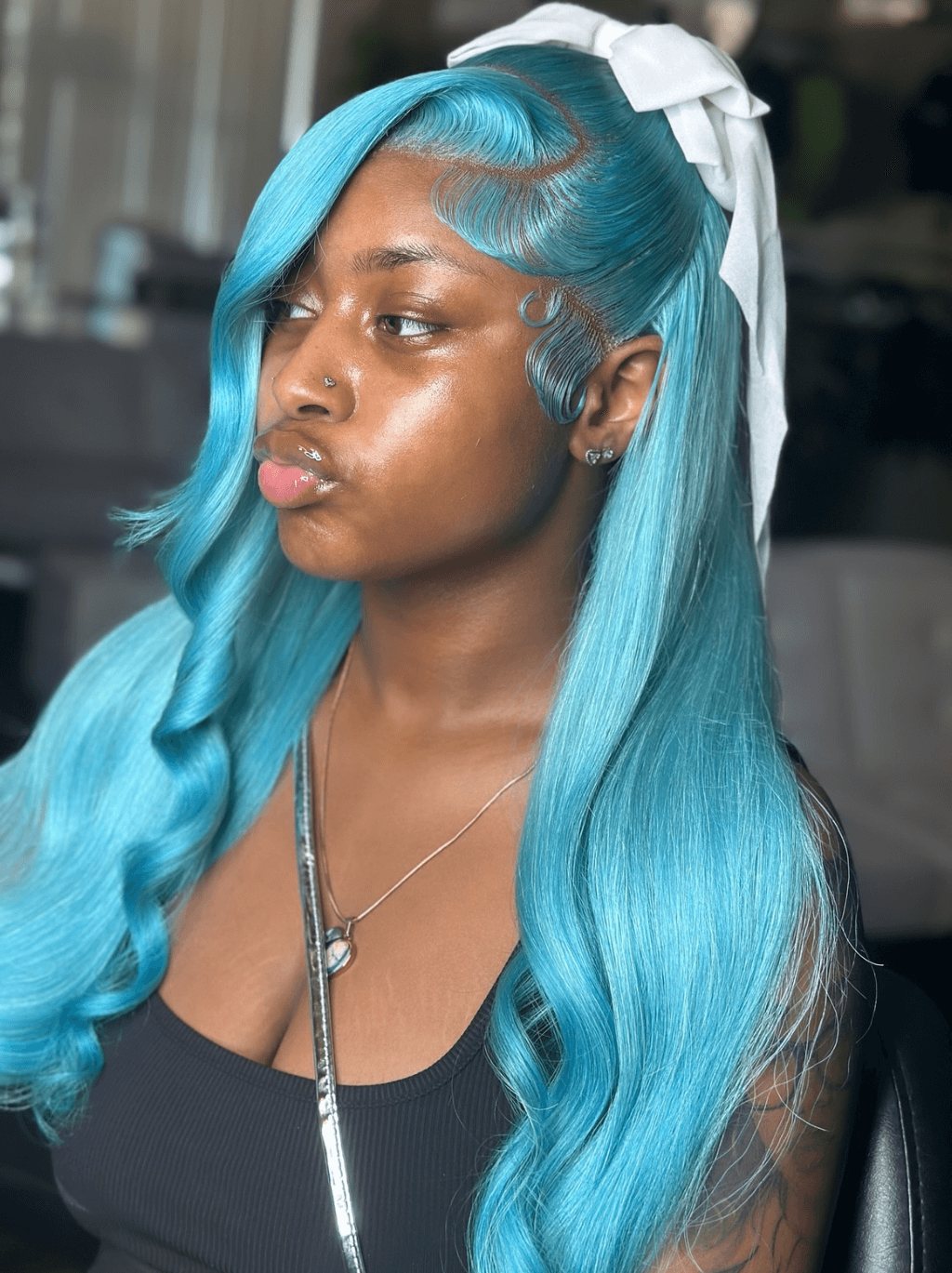 Dorsanee 30 32 34 inch Buss Down Light Blue Straight Body Wave Human Hair Wigs