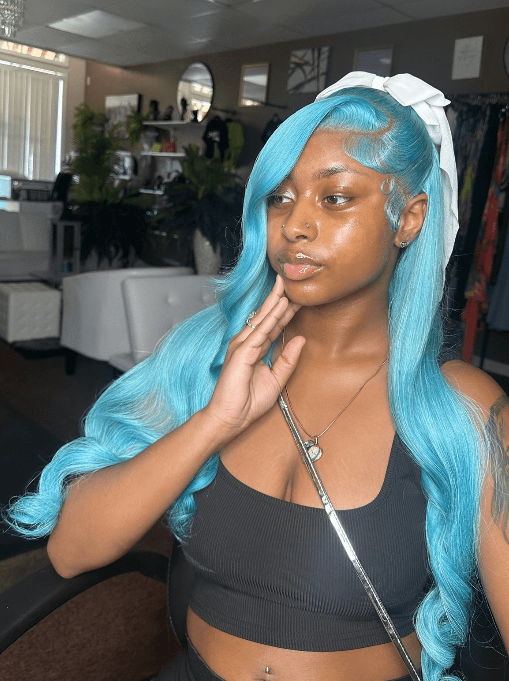 Dorsanee 30 32 34 inch Buss Down Light Blue Straight Body Wave Human Hair Wigs