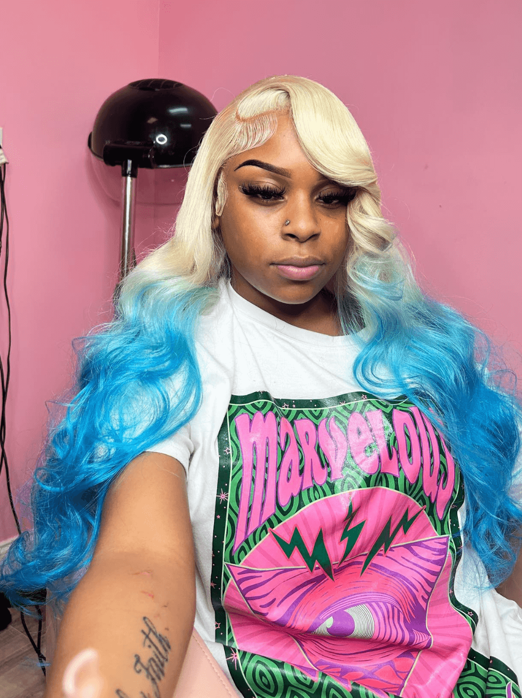 Dorsanee 30 32 34 inch Buss Down Ombre Blonde Blue Lace Front Human Hair Wigs