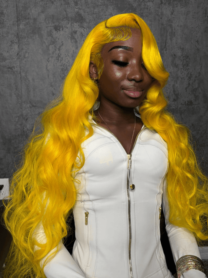 Dorsanee 30 32 34 inch Buss Down Yellow Body Wave HD Lace Front Human Hair Wigs