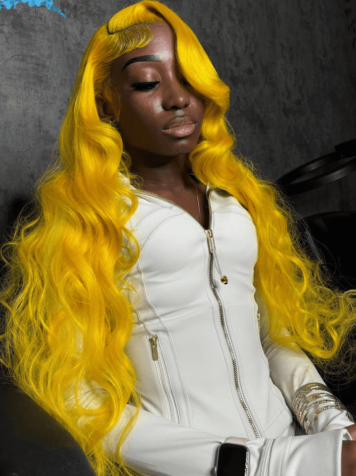 Dorsanee 30 32 34 inch Buss Down Yellow Body Wave HD Lace Front Human Hair Wigs