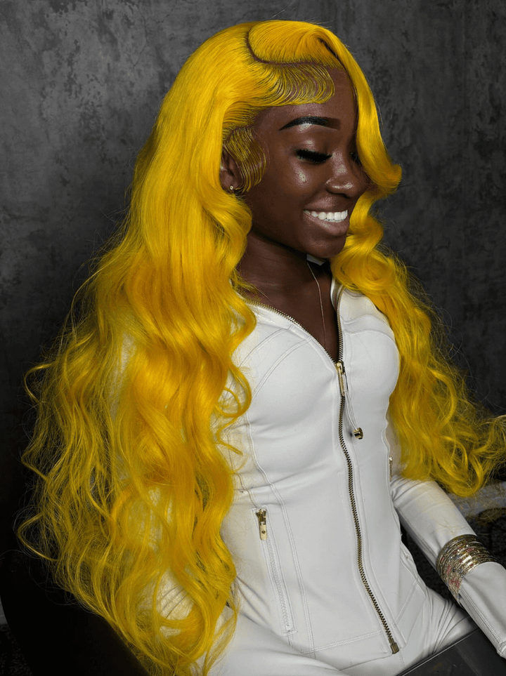 Dorsanee 30 32 34 inch Buss Down Yellow Body Wave HD Lace Front Human Hair Wigs