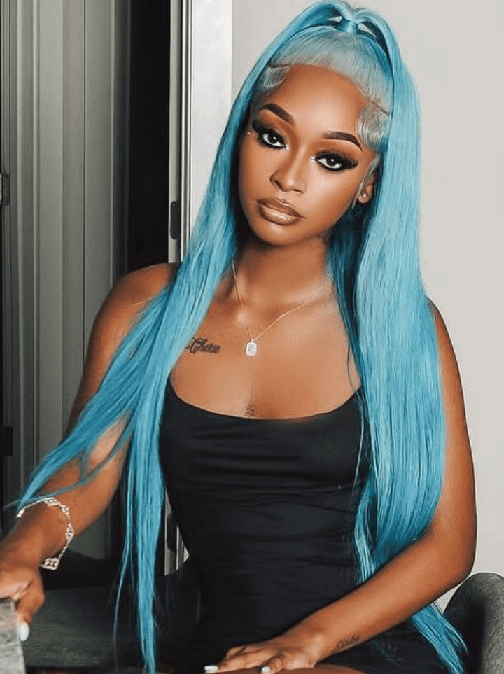 Dorsanee Aqua Blue Bone Straight 13x4 Lace Front Virgin Human Hair Wig