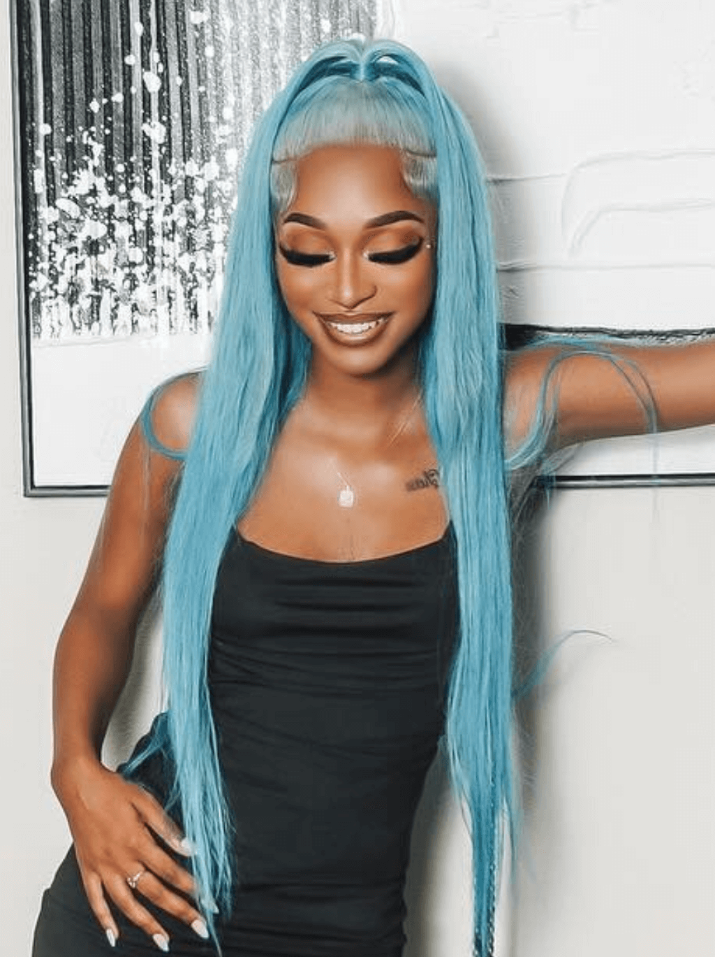 Dorsanee Aqua Blue Bone Straight 13x4 Lace Front Virgin Human Hair Wig